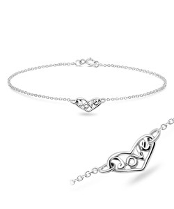 Heart & Love Word Silver Anklet ANK-323